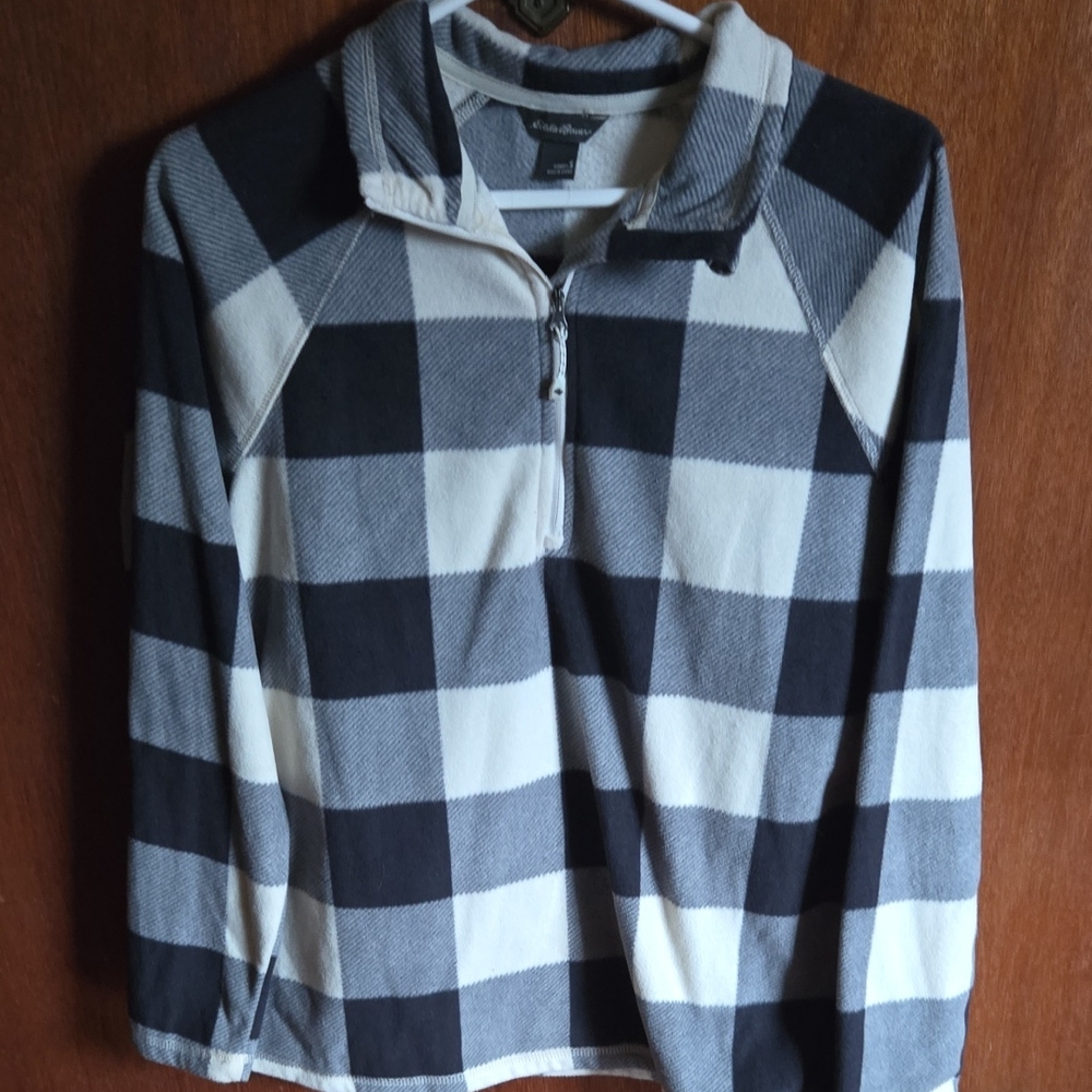 Eddie Bauer Black and White Buffalo Plaid 1/2 Zip Pullover Top Women's